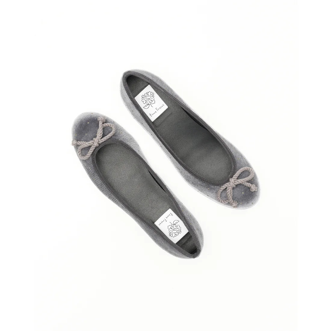 【新品預訂】日本製Emma Francis 圓點天鵝絨平底芭蕾舞鞋（灰色天鵝絨）(02a-V 153)GRY