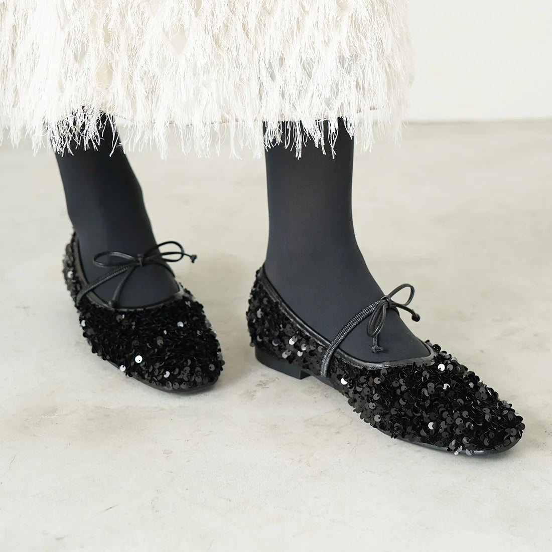 日本製Launa lea 亮片芭蕾平底鞋 (B7608A) (Black Z)
