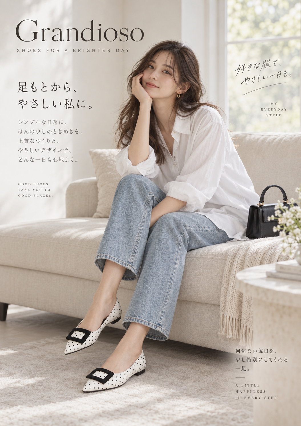 【新品現貨】日本製 Launa lea 扣尖頭平底鞋 (459C) ( 象牙白 Z/C  Ivory Z/C)