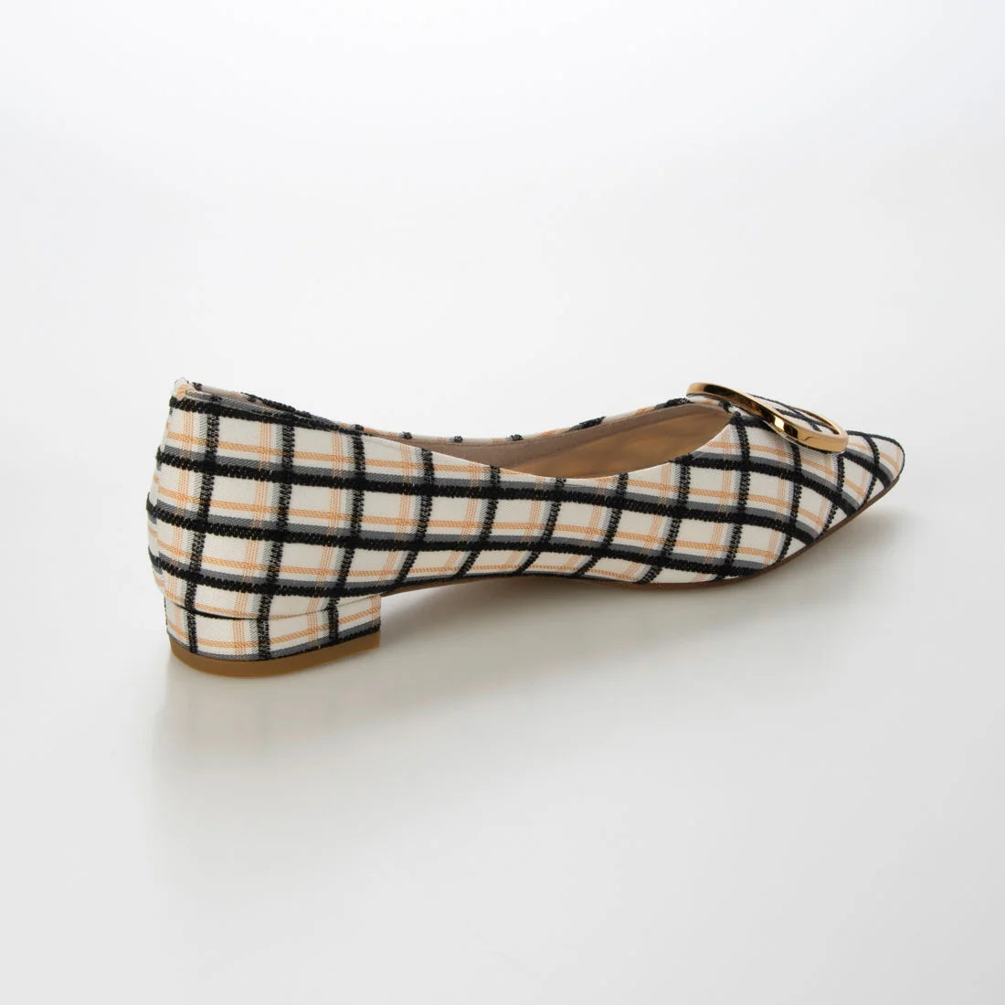 【新品預訂】日本製 Lauf Oletta 格仔尖頭金扣平底鞋 (LH127 Ivory-Z) (象牙色)