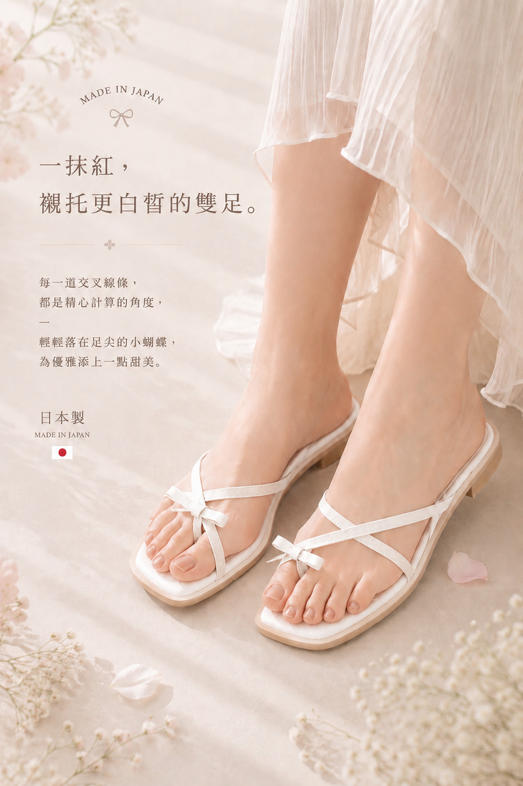 【新品預訂】日本製 Launa Lea 交叉蝴蝶結平底涼鞋(625)(淺杏色/ L Beige Z)