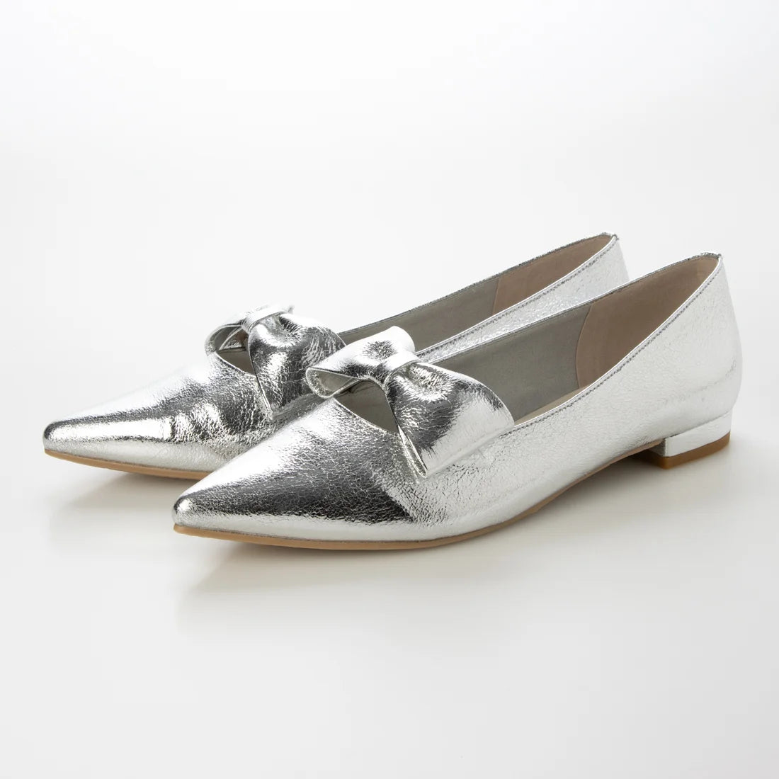 【新品預訂】日本製 Launa lea 尖頭蝴蝶結平底鞋（615）(銀色 / Silver)