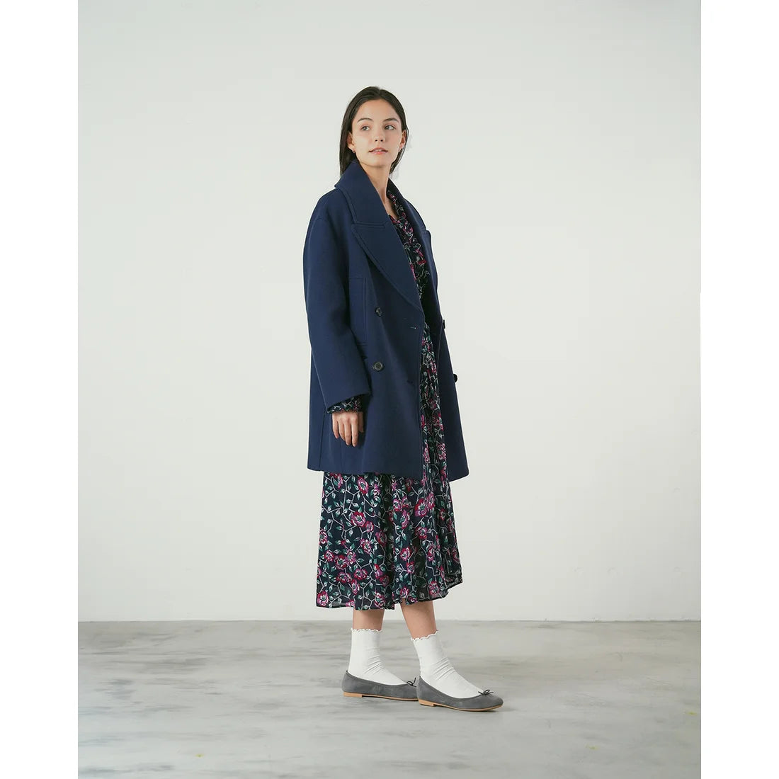 日本製【珍珠色調防水】Emma Francis 真皮 圓頭平底芭蕾舞鞋(02b-L S154)(Dark gray leather suede)（ダークグレー レザースエード）