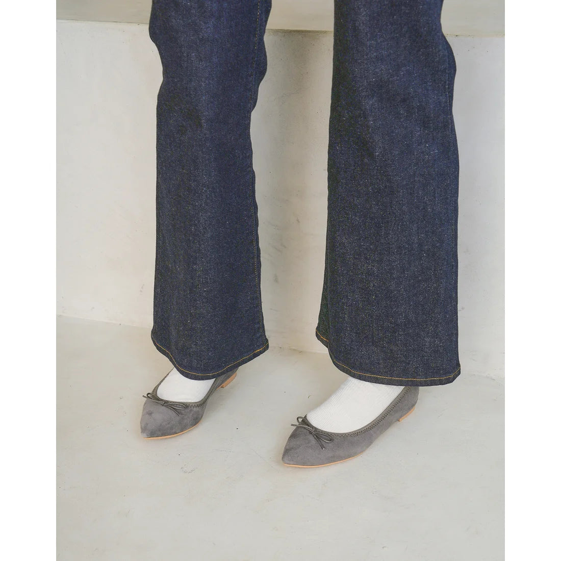日本製【珍珠色調防水】Emma Francis 真皮 尖頭平底芭蕾舞鞋(01b-L S154)(Dark Grey leather suede) （ダークグレー レザースエード）