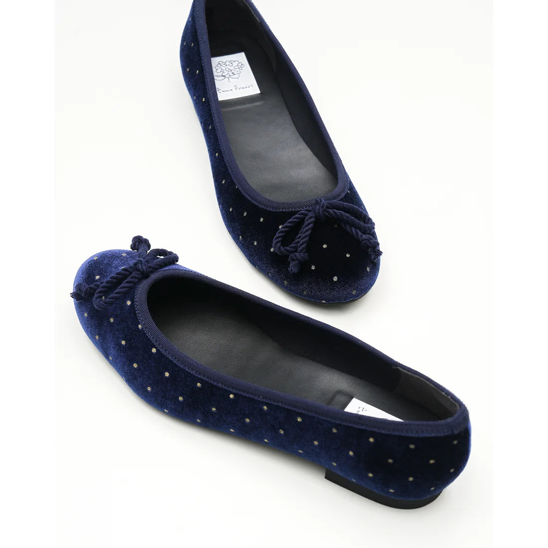 【新品預訂】日本製Emma Francis 圓點天鵝絨平底芭蕾舞鞋（藍色天鵝絨）(02a-V 120)BLU