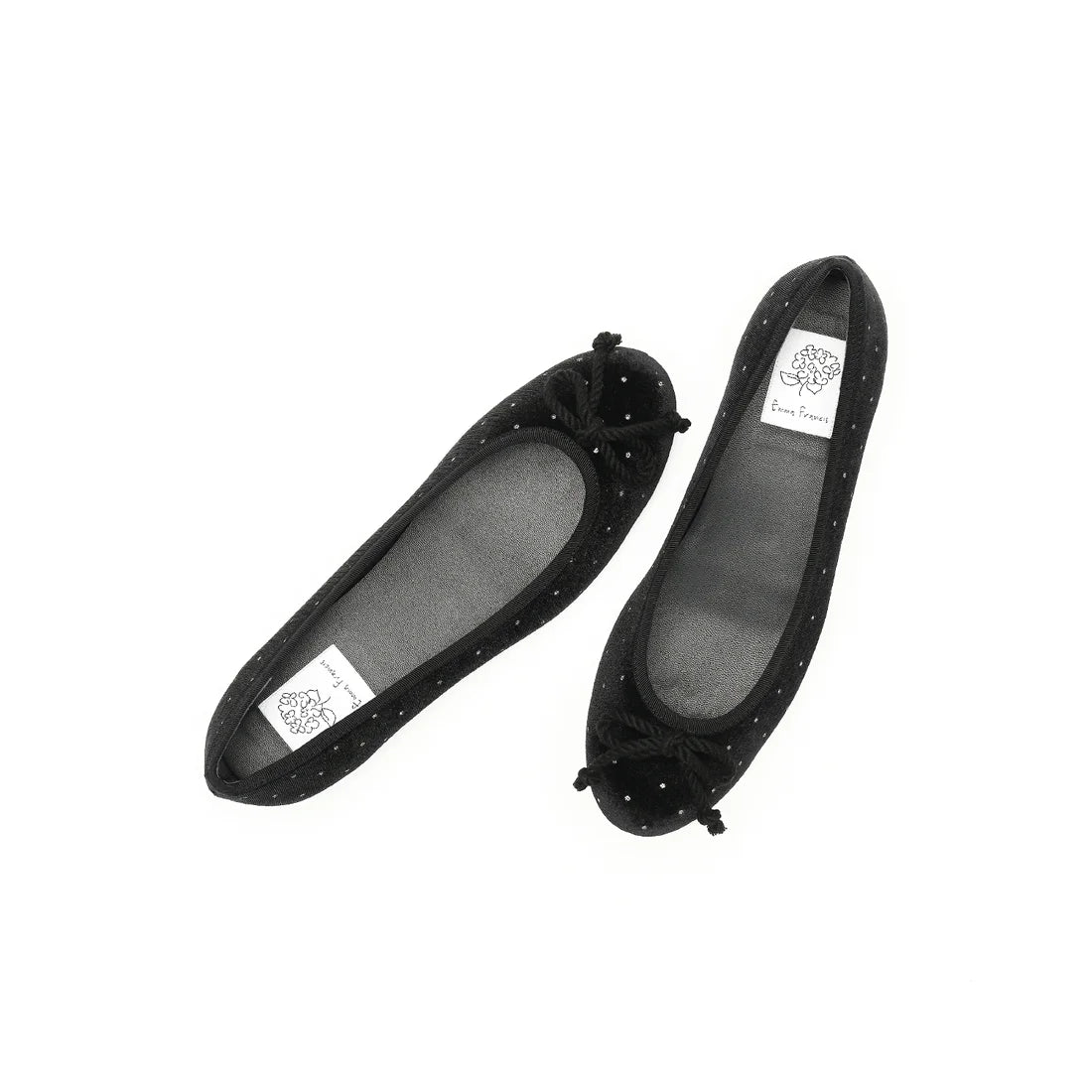 【新品預訂】日本製Emma Francis 圓點天鵝絨平底芭蕾舞鞋（黑色天鵝絨）(02a-V 101)BLK