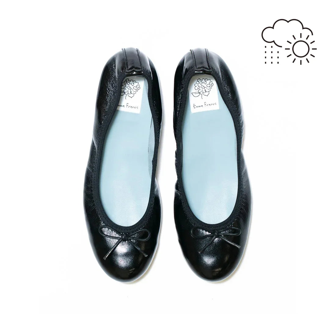 日本製【珍珠色調防水】Emma Francis 真皮 圓頭平底芭蕾舞鞋(02b-L M101)(Black Leather Mylar)（ブラック レザーマイラー）