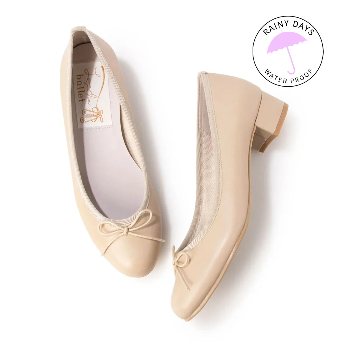 日本製 Launa lea 3.5cm踭蝴蝶結圓頭啞面芭蕾晴雨鞋 ( RB5001A ) (杏色/Beige)