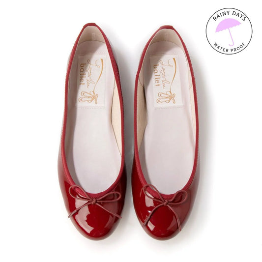 日本製 Launa lea 蝴蝶結圓頭亮面芭蕾晴雨鞋( RB1401A ) (酒紅色/red)