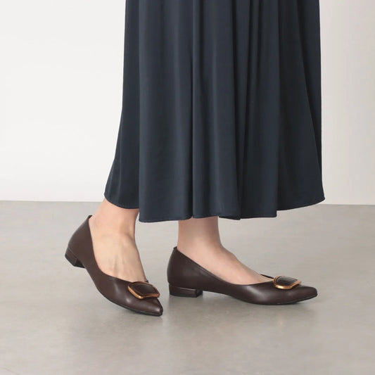 【新品預訂】日本製 Lauf Oletta [All Weather] 全天候 防水尖頭金扣平底鞋（LRH127 dbrown) (深啡色)