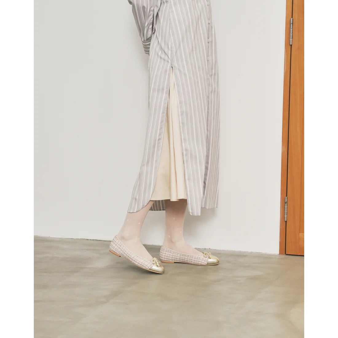 【新品預訂】日本製Emma Francis   粗花呢平底芭蕾舞鞋（淺杏色粗花呢）(06e-TWM 109)