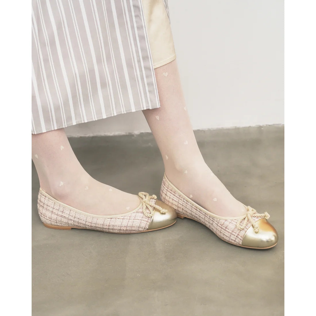 【新品預訂】日本製Emma Francis   粗花呢平底芭蕾舞鞋（淺杏色粗花呢）(06e-TWM 109)