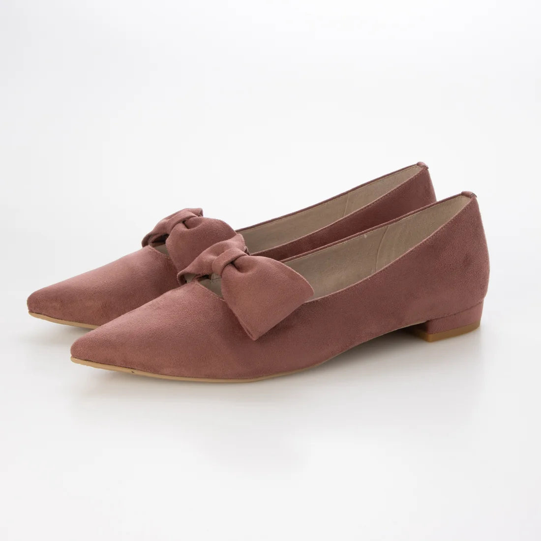 【新品預訂】日本製 Launa lea 尖頭蝴蝶結平底鞋（615）(藕粉色 / Mauve-S)