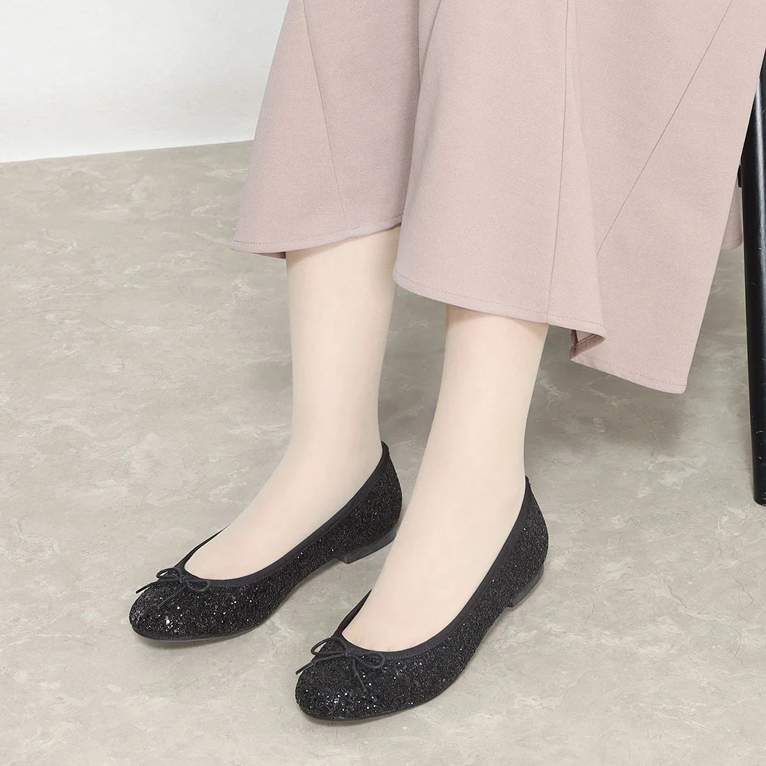 日本製 Launa lea 閃耀亮片圓頭芭蕾鞋 ( B1601A ) (金色/Platinum )