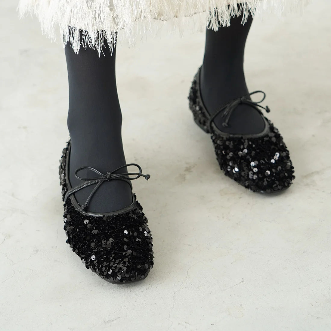 日本製Launa lea 亮片芭蕾平底鞋 (B7608A) (Black Z)