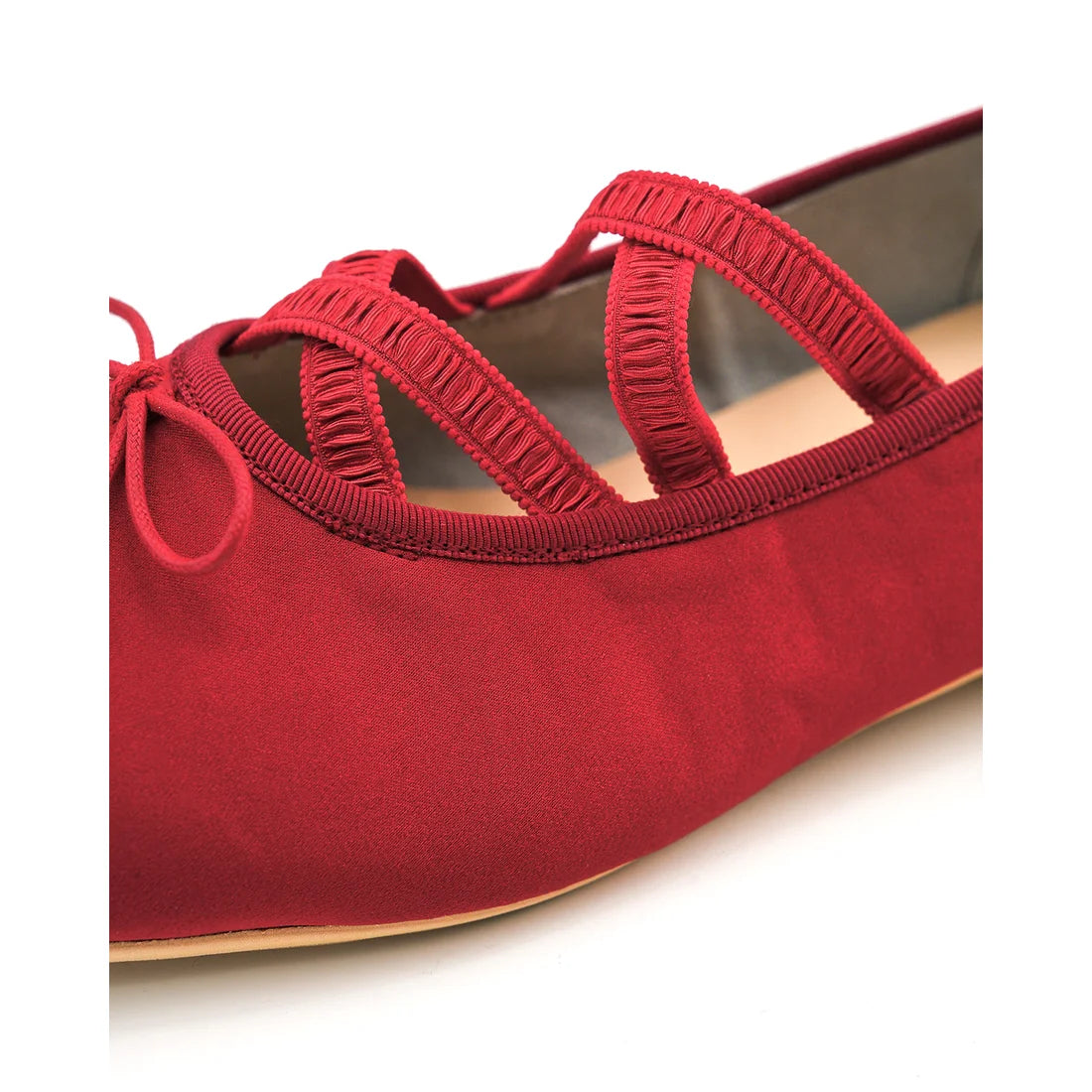 【新品預訂】日本製Emma Francis 交叉橡筋帶方頭平底芭蕾舞鞋（紅色緞面）(03ac-ST 135)