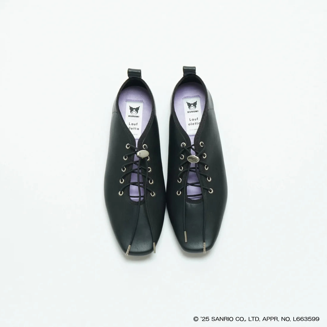 【限定品預訂】售完即止【KUROMI × Lauf oletta 特別聯名】日本製  防水 柔軟繫帶芭蕾鞋 (LRH106 Black) (黑色)