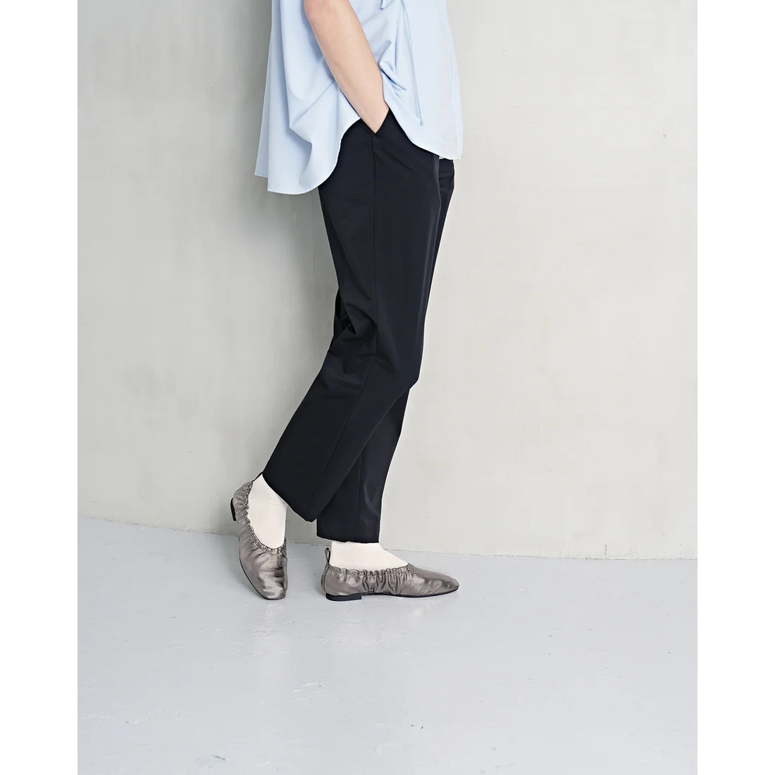 日本製 Emma Francis 褶皺平底高跟鞋 (鋼色磨砂) 03w-M 174 STL