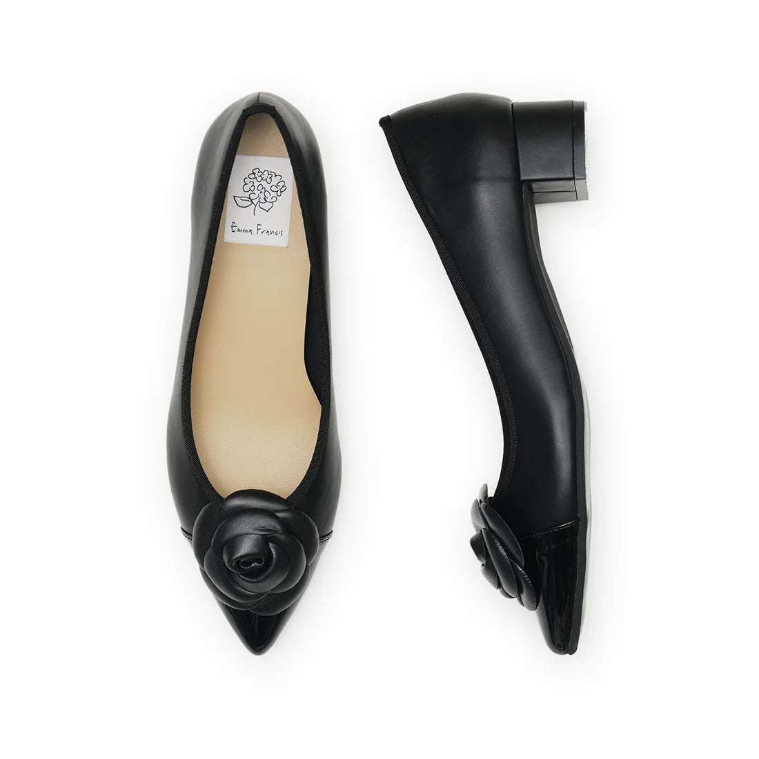 日本製 Emma Francis 胸花 3cm 高跟鞋 (黑色光面) 3002c-P 101 BLK