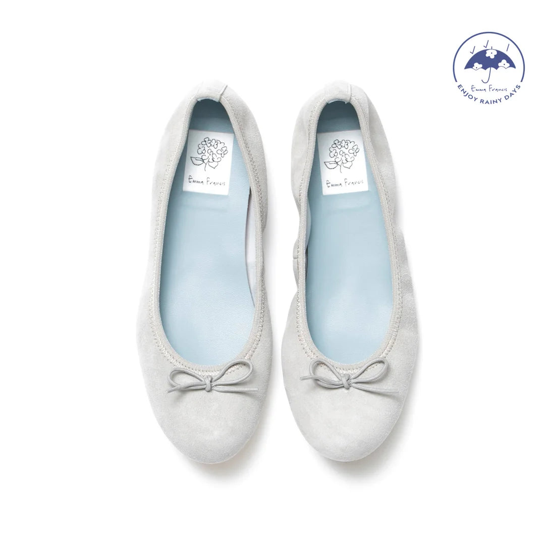 日本製【珍珠色調防水】Emma Francis圓頭平底芭蕾舞鞋(02b-L S153)(Grey leather suede)（グレー レザースエード）