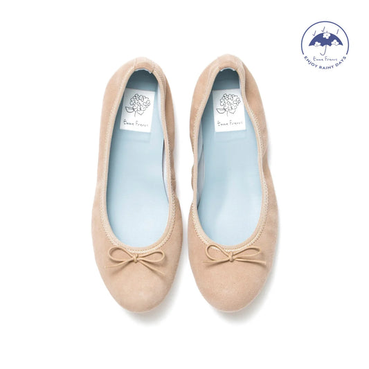 日本製【珍珠色調防水】Emma Francis圓頭平底芭蕾舞鞋(02b-L S108)(Beige leather suede)（ベージュ レザースエード）