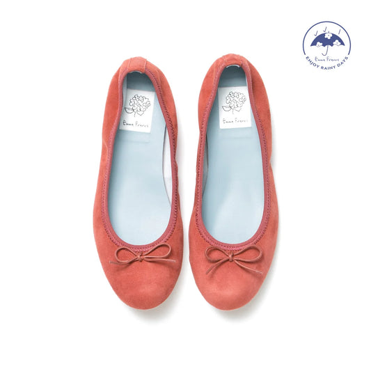 日本製【珍珠色調防水】Emma Francis圓頭平底芭蕾舞鞋(02b-L S129)(orange leather suede)（オレンジ レザースエード）