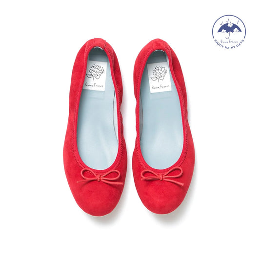 日本製【珍珠色調防水】Emma Francis圓頭平底芭蕾舞鞋(02b-L S135)(Red leather suede)（レッド レザースエード）