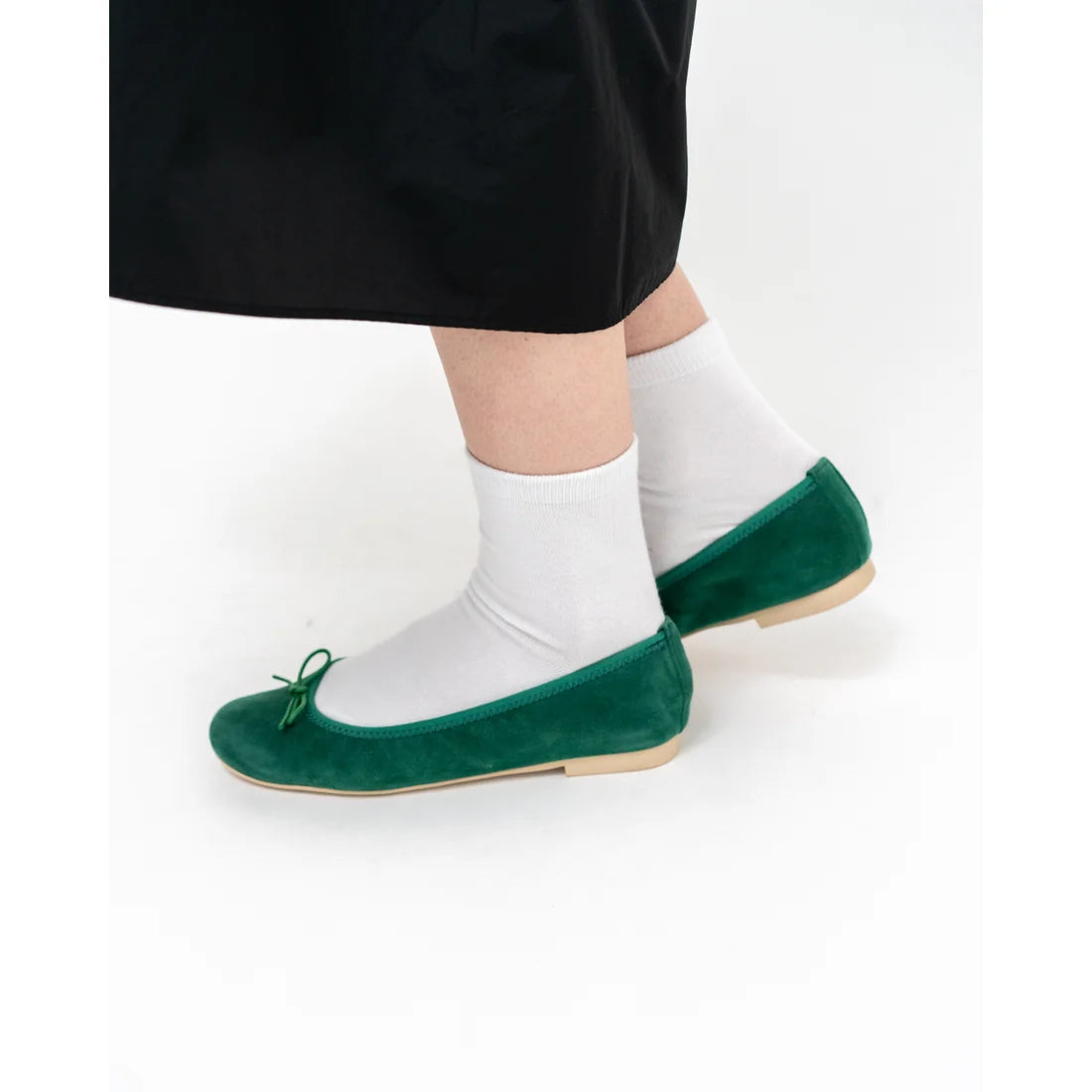 日本製【珍珠色調防水】Emma Francis圓頭平底芭蕾舞鞋(02b-L S111)(Green leather suede)（グリーン レザースエード）