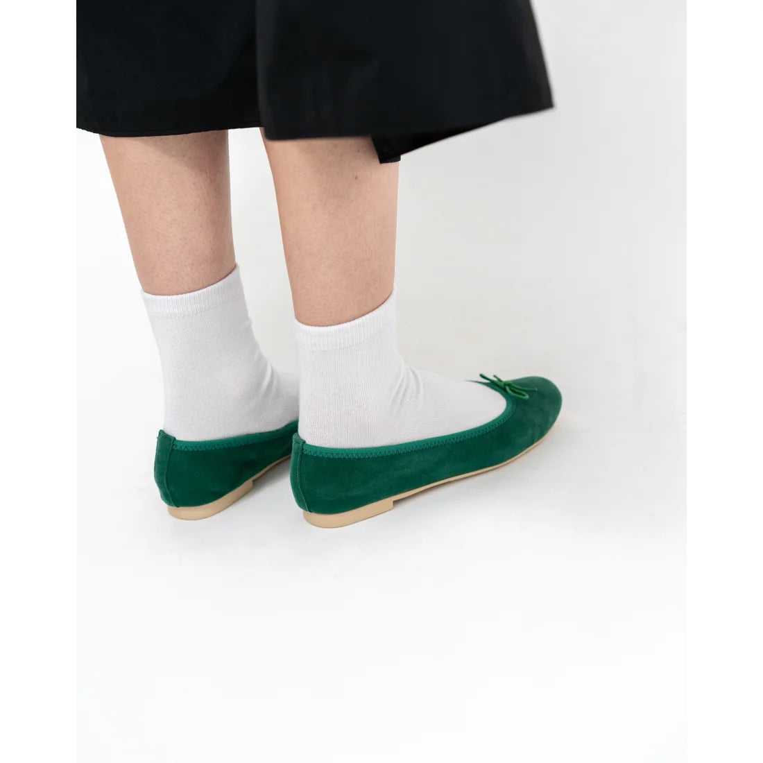 日本製【珍珠色調防水】Emma Francis圓頭平底芭蕾舞鞋(02b-L S111)(Green leather suede)（グリーン レザースエード）
