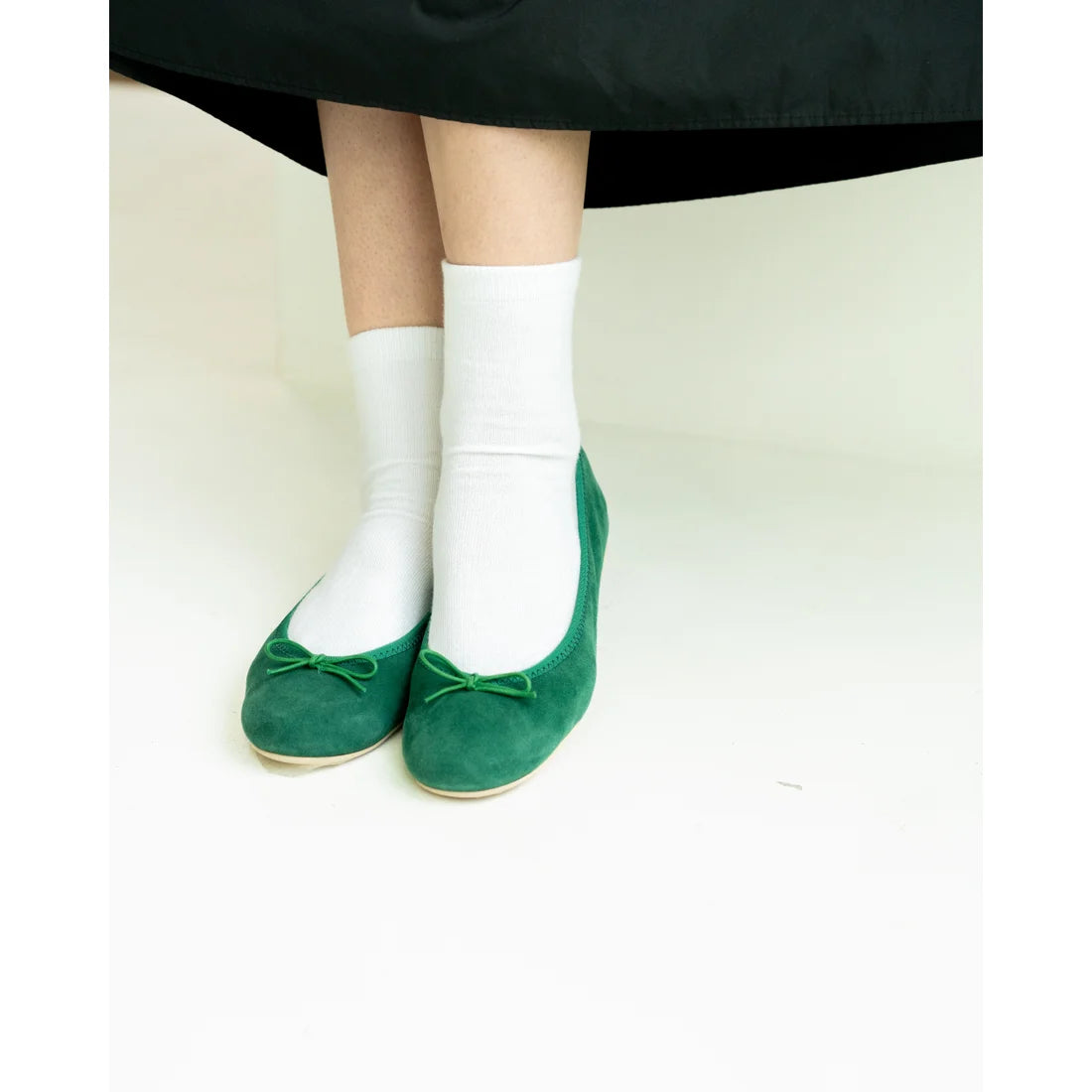 日本製【珍珠色調防水】Emma Francis圓頭平底芭蕾舞鞋(02b-L S111)(Green leather suede)（グリーン レザースエード）