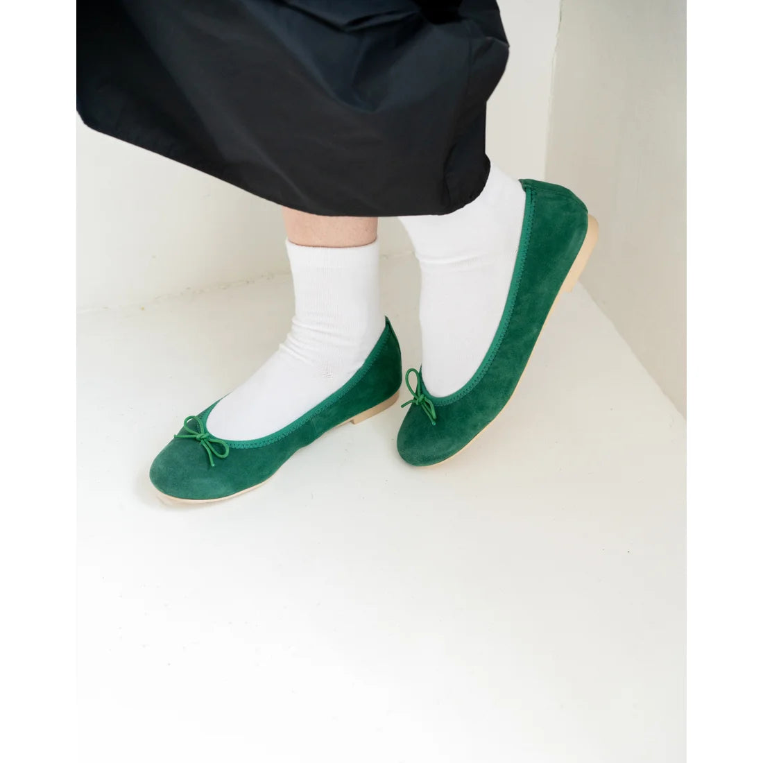 日本製【珍珠色調防水】Emma Francis圓頭平底芭蕾舞鞋(02b-L S111)(Green leather suede)（グリーン レザースエード）