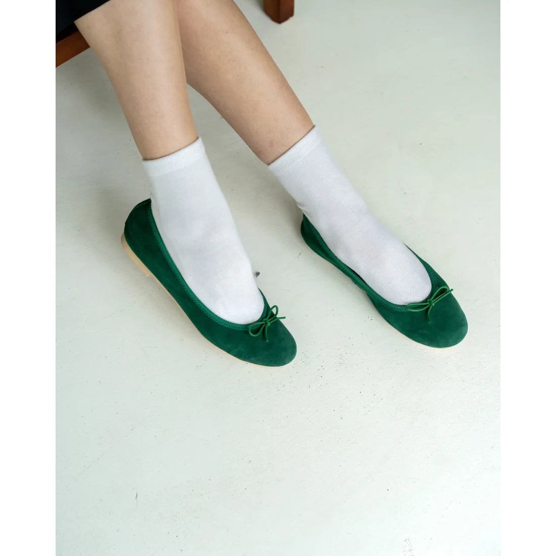 日本製【珍珠色調防水】Emma Francis圓頭平底芭蕾舞鞋(02b-L S111)(Green leather suede)（グリーン レザースエード）