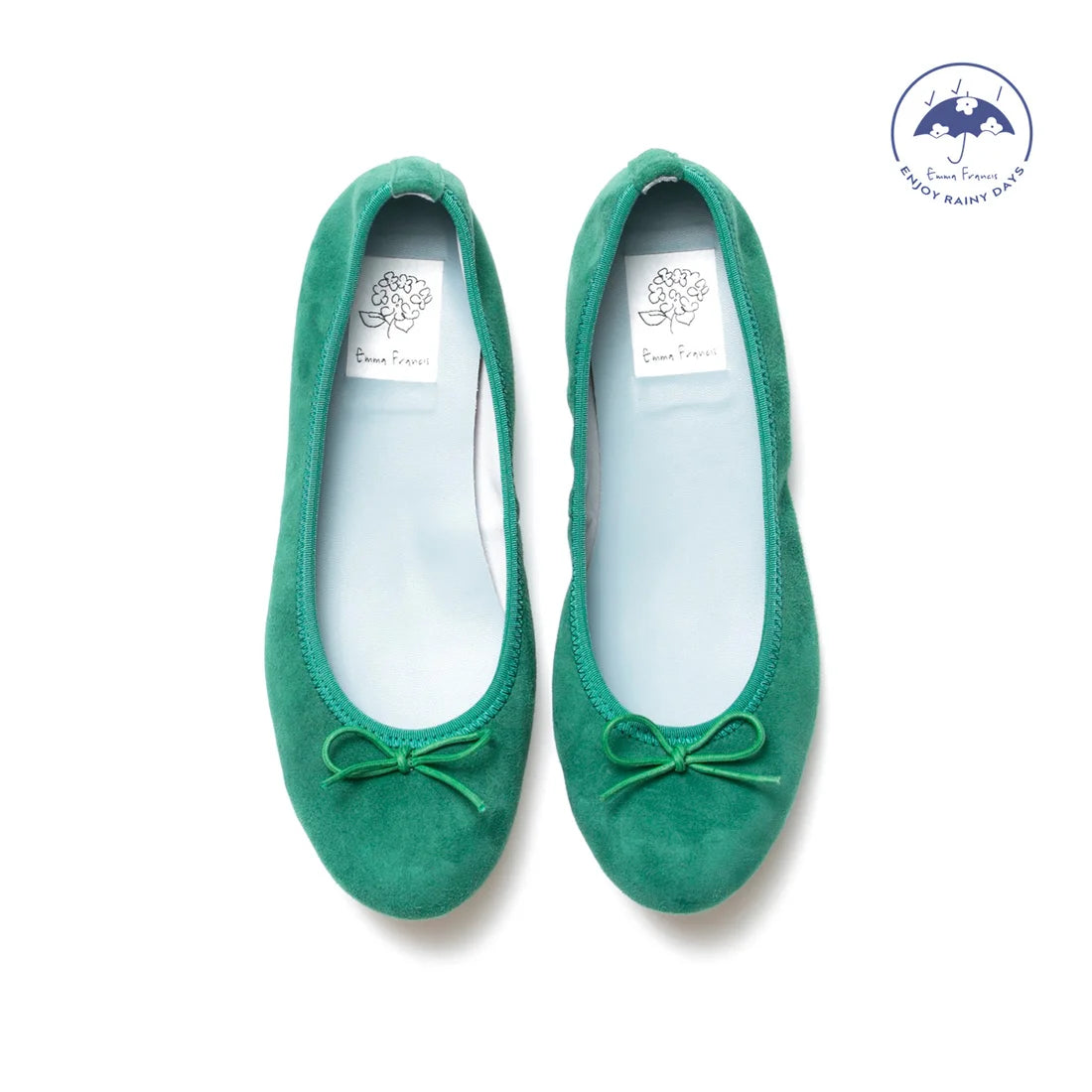 日本製【珍珠色調防水】Emma Francis圓頭平底芭蕾舞鞋(02b-L S111)(Green leather suede)（グリーン レザースエード）