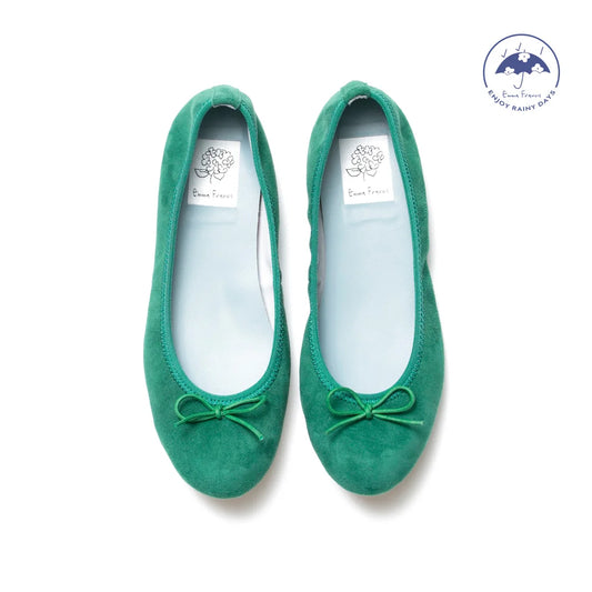 日本製【珍珠色調防水】Emma Francis圓頭平底芭蕾舞鞋(02b-L S111)(Green leather suede)（グリーン レザースエード）