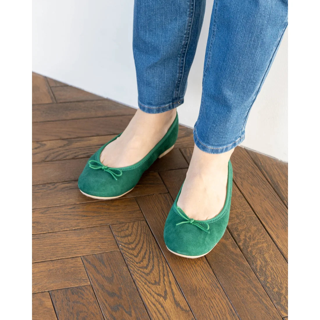 日本製【珍珠色調防水】Emma Francis圓頭平底芭蕾舞鞋(02b-L S111)(Green leather suede)（グリーン レザースエード）