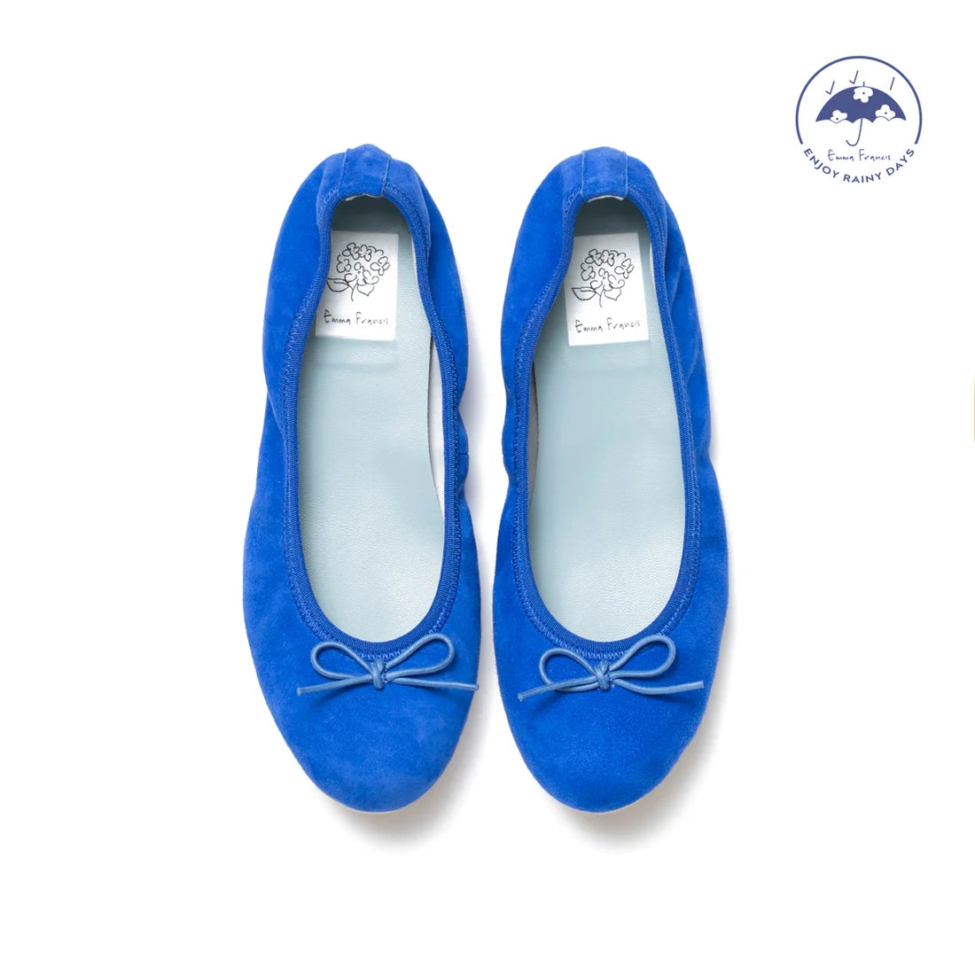 日本製【珍珠色調防水】Emma Francis圓頭平底芭蕾舞鞋(02b-L S120)(Blue leather suede)（ブルー レザースエード）