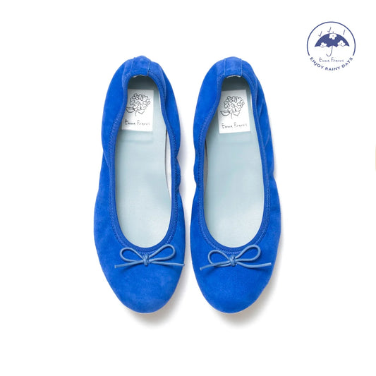 日本製【珍珠色調防水】Emma Francis圓頭平底芭蕾舞鞋(02b-L S120)(Blue leather suede)（ブルー レザースエード）