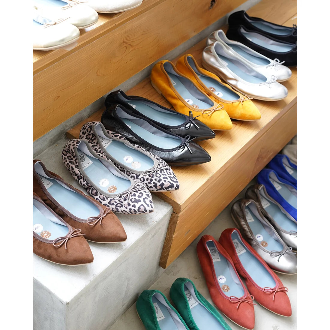 日本製【珍珠色調防水】Emma Francis圓頭平底芭蕾舞鞋(02b-L S334)(Leopard print leather suede)（レオパード柄 レザースエード）