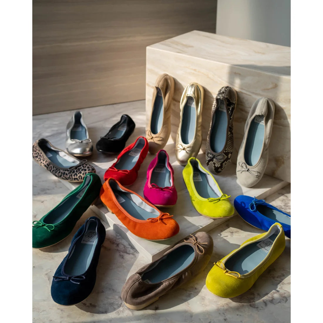 日本製【珍珠色調防水】Emma Francis圓頭平底芭蕾舞鞋(02b-L S120)(Blue leather suede)（ブルー レザースエード）