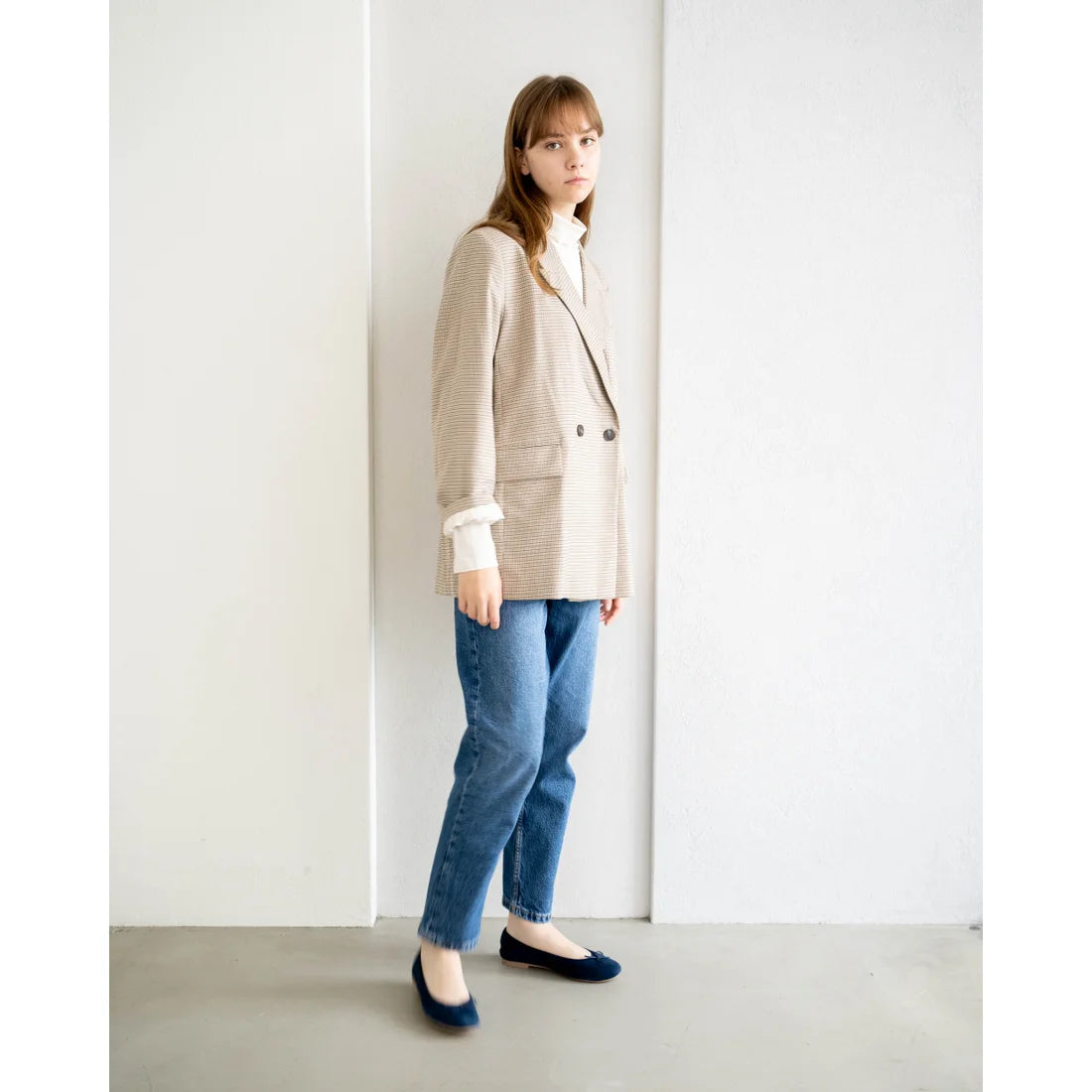 日本製【珍珠色調防水】Emma Francis圓頭平底芭蕾舞鞋(02b-L S117)(Navy leather suede)（ネイビー レザースエード）