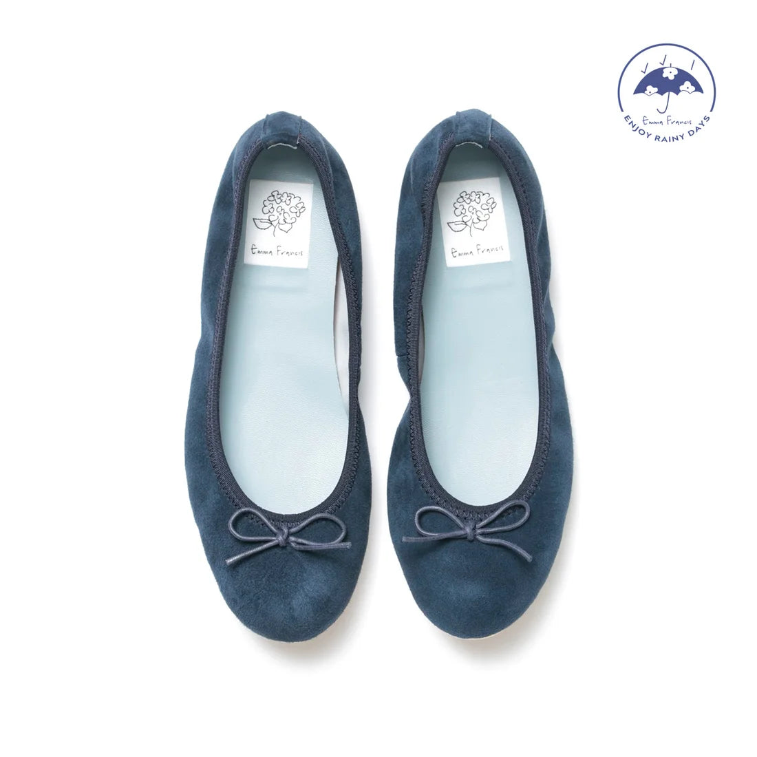 日本製【珍珠色調防水】Emma Francis圓頭平底芭蕾舞鞋(02b-L S117)(Navy leather suede)（ネイビー レザースエード）
