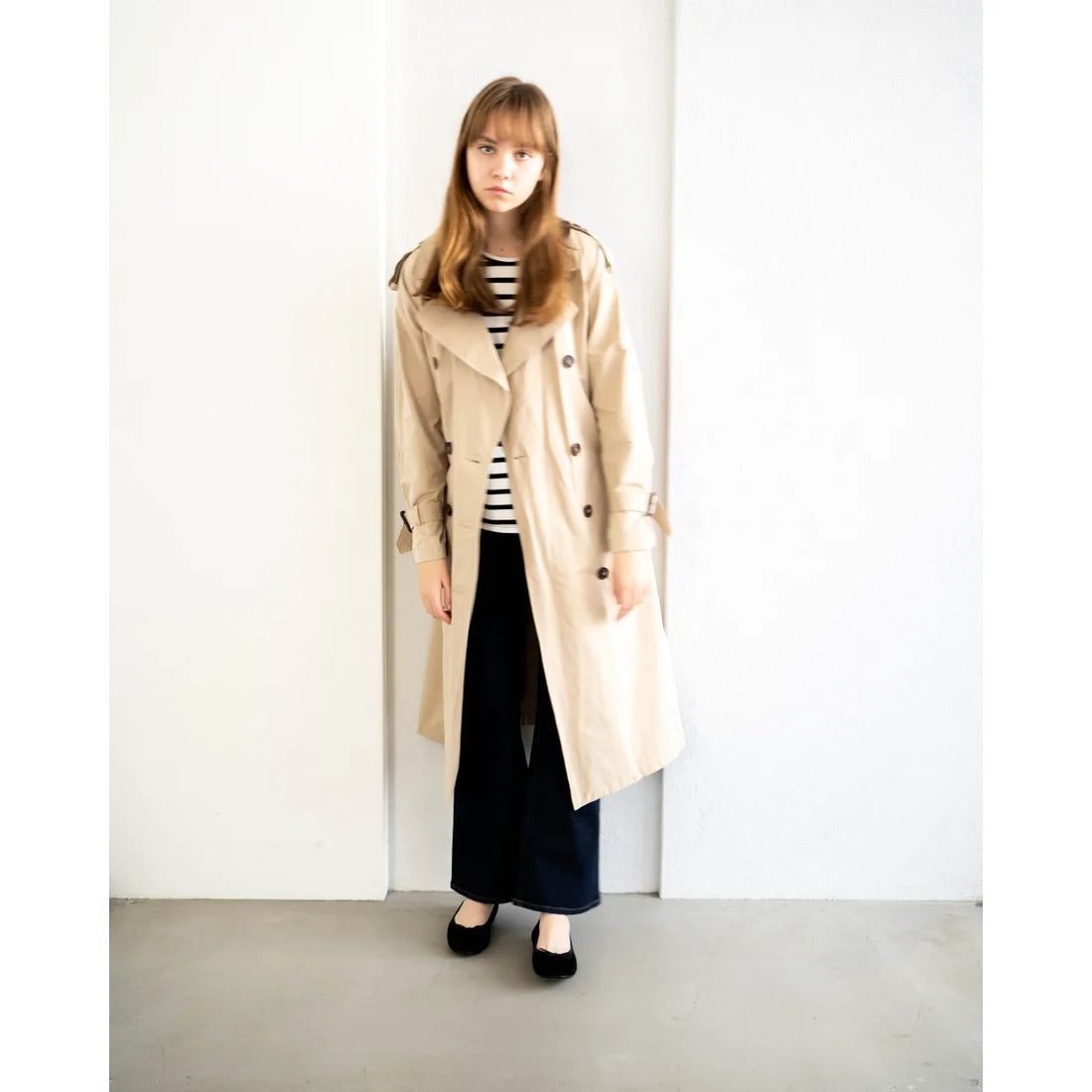 日本製【珍珠色調防水】Emma Francis圓頭平底芭蕾舞鞋(02b-L S101)(Black leather suede)（ブラック レザースエード）