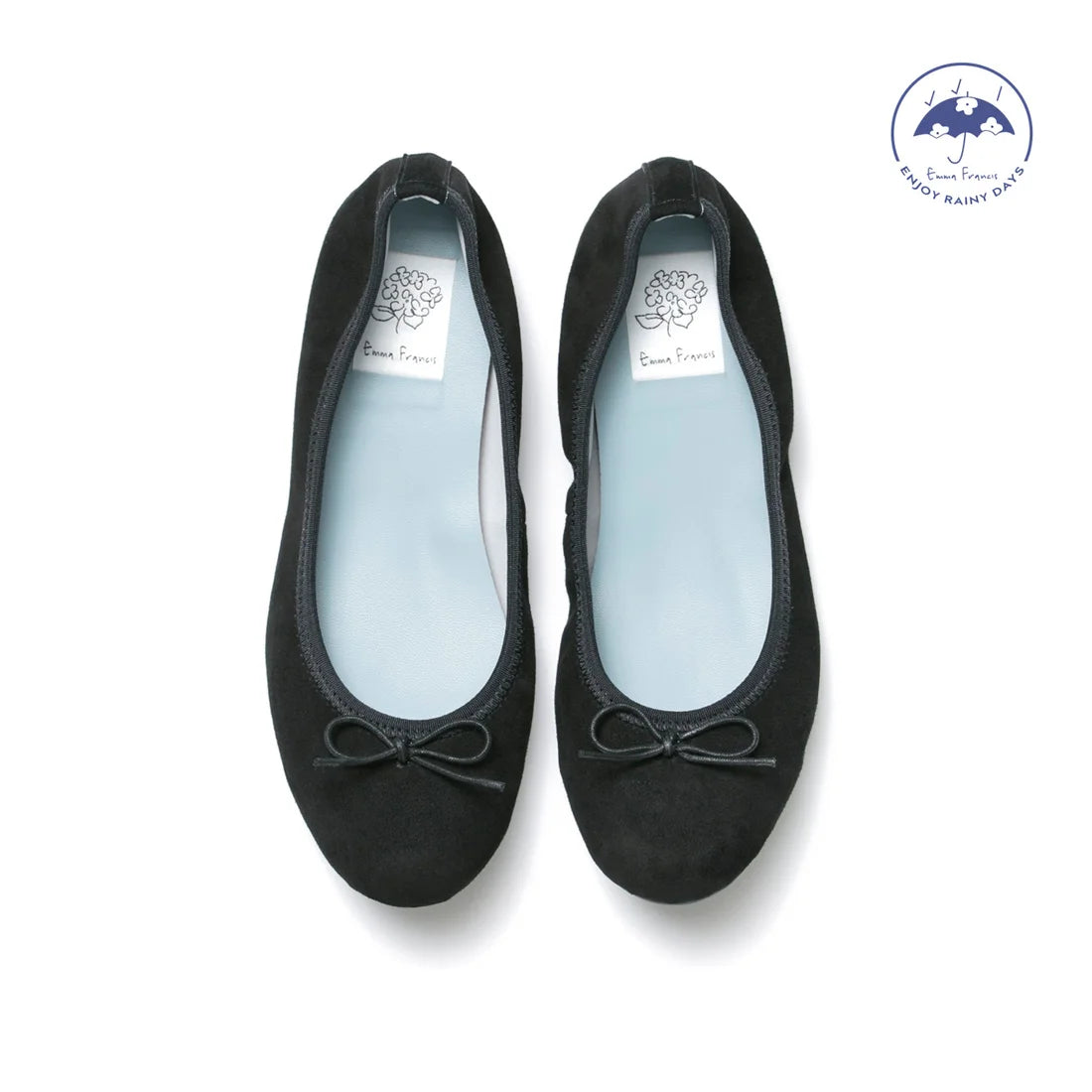 日本製【珍珠色調防水】Emma Francis圓頭平底芭蕾舞鞋(02b-L S101)(Black leather suede)（ブラック レザースエード）