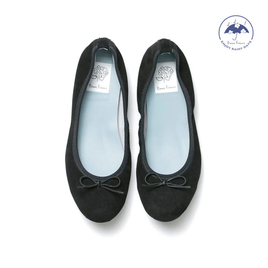 日本製【珍珠色調防水】Emma Francis圓頭平底芭蕾舞鞋(02b-L S101)(Black leather suede)（ブラック レザースエード）
