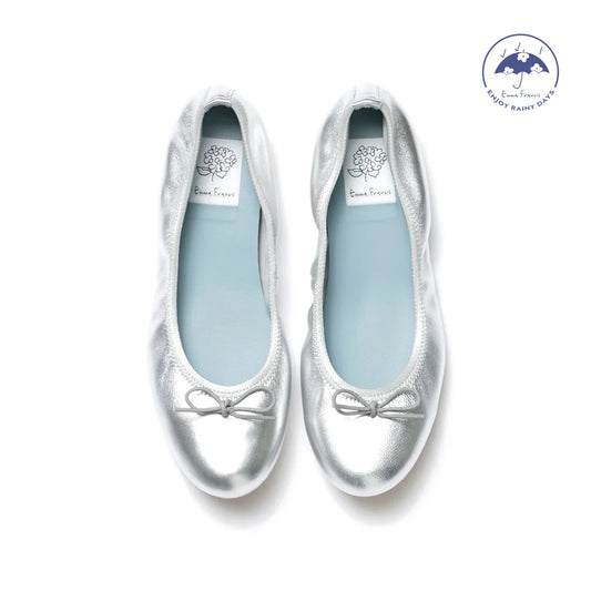 日本製【珍珠色調防水】Emma Francis圓頭平底芭蕾舞鞋(02b-L M162)(Silver leather suede)（シルバー レザースエード）