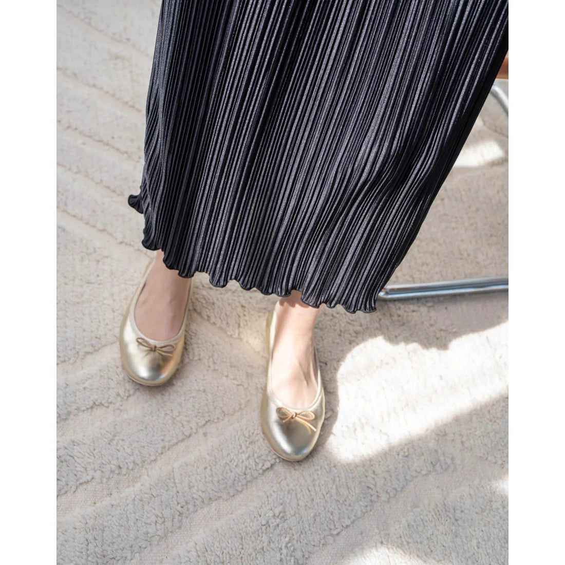 日本製【珍珠色調防水】Emma Francis圓頭平底芭蕾舞鞋(02b-L M164)(Gold leather suede)（ゴールド レザースエード）