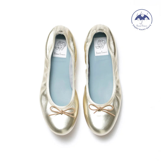 日本製【珍珠色調防水】Emma Francis圓頭平底芭蕾舞鞋(02b-L M164)(Gold leather suede)（ゴールド レザースエード）