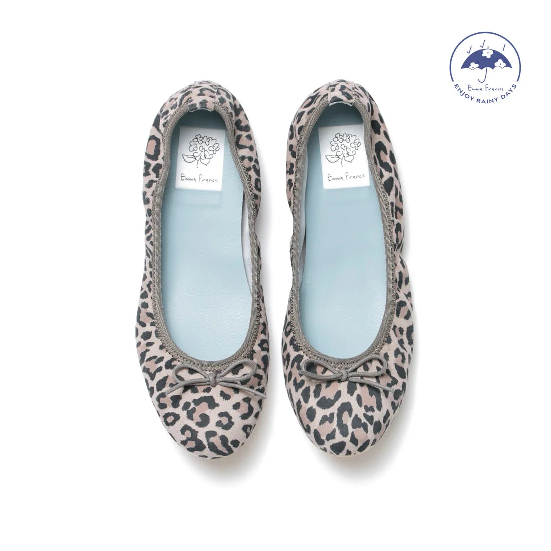 日本製【珍珠色調防水】Emma Francis圓頭平底芭蕾舞鞋(02b-L S334)(Leopard print leather suede)（レオパード柄 レザースエード）
