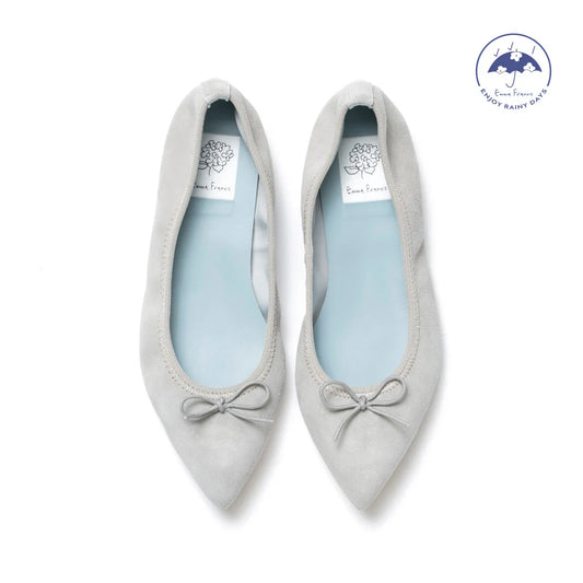 日本製【珍珠色調防水】Emma Francis尖頭平底芭蕾舞鞋 (01b-L S153) (Grey leather suede)（グレー レザースエード）