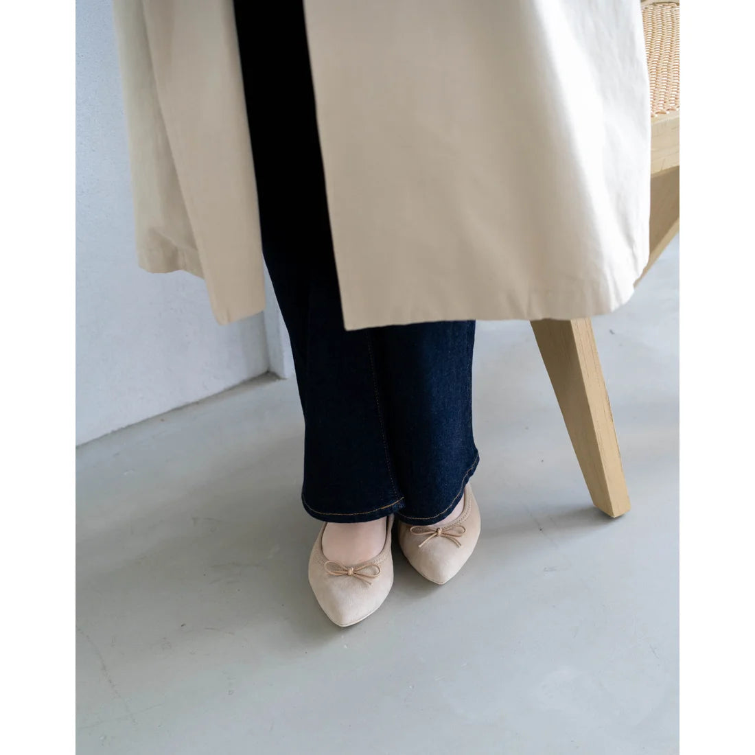 日本製【珍珠色調防水】Emma Francis尖頭平底芭蕾舞鞋 (01b-L S108) (Beige leather suede)（ベージュ レザースエード）